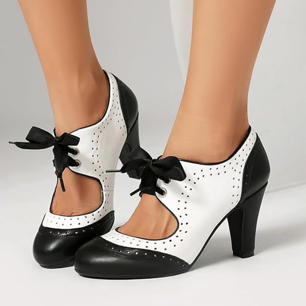 NEW! Women's Mary Jane Vintage Close Round Toe Lace Up Vintage Style 1950's - Picture 1 of 5